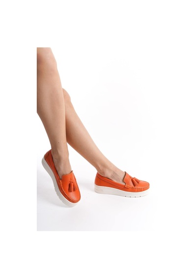 Mubiano Hakiki Deri Mbmtt501-orj Kadın Kalın Taban Oranj Babet &loafer Oranj