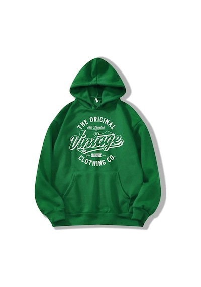 Vintage Baskılı Oversize Sweatshirt Yeşil