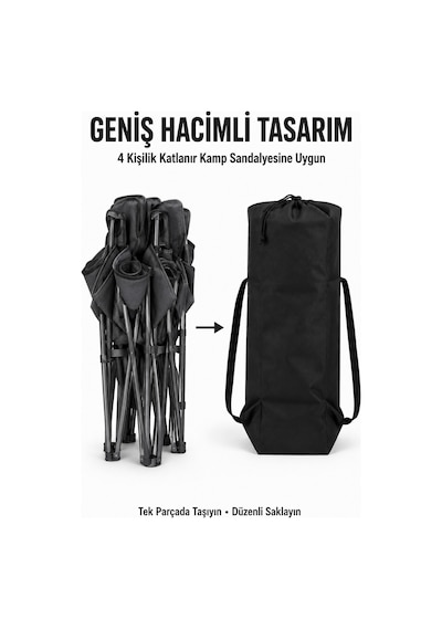 4 Kişilik Kamp Sandalyesi Taşıma Kılıfı, Antrasit 90 47 Cm