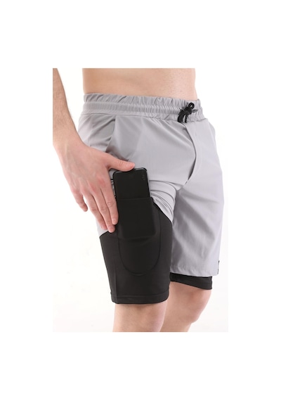 Ghassy Co. Ghassy Co Erkek Running Hızlı Kuruma Micropolyester Kısa Taytlı Şort 001 Açık Gri