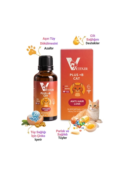 Plus B Kedi İçin Tüy Dökülme Engelleyici Deri Sağlığı Damlası Tüy Döküm Önleyici Multivitamin 50ml