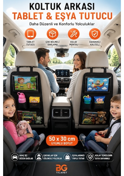 Araç İçi Tablet Tutucu Koltuk Arkası Organizer Araba Oto Çocuk Çok Bölmeli Organizer Cepli Eşya Düzenleyici
