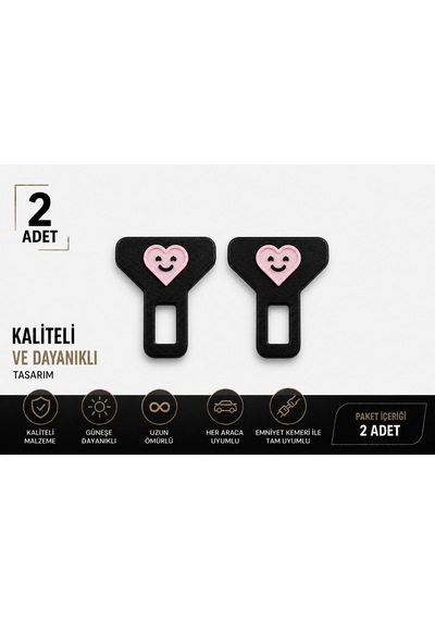 Pembe Kalp Kemer Tokası , Pembe Kalp Araç Kemer İkaz , Pembe Kemer Bip Bip - 2 Adet