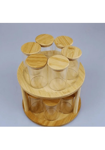 Bybars 12li Standlı Baharatlık Takım Organizer Bambu Kapak Ahşap Stand Çok Renkli