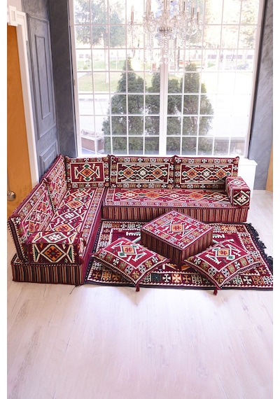 Şark Köşesi Takımı Bordo Anadolu Modeli 13 Parça 20 Cm Minder Kalınlığı
