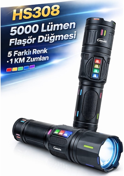 Hasuba Hs308 Çok Fonksiyonlu El Feneri - 5000 Lümen Siyah