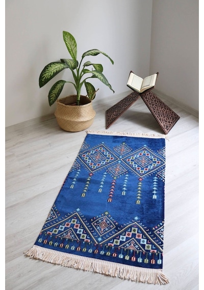 Kilim Desenli Astarlı Lüks Seccade S1020 Lacivert Mavi
