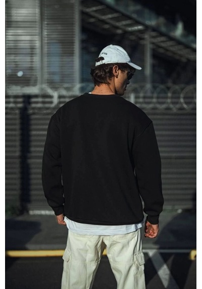 Modi Green Erkek Günlük Stil Siyah Kışlık Bisiklet Yaka Üç İplik Basic Sweat 2XL