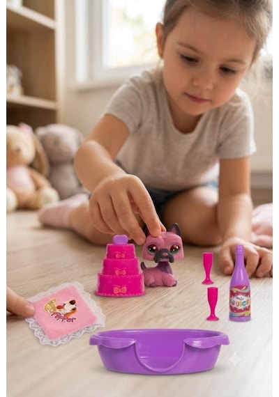Petclub Sevimli Minişin Yatak Odası Oyun Seti Sevimli Pembe Köpek Ve Eğlenceli Aksesuarlı Kutu Oyuncak
