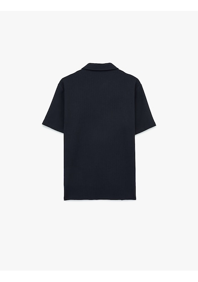 Koton Regular Fit Kısa Kollu Waffle Dokulu Yarım Fermuarlı Polo Yaka Tişört Lacivert 6sam10289mk