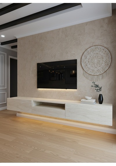 Resital Ledli Duvara Monte Tv Sehpası - Traverten - W6016-8 Traverten