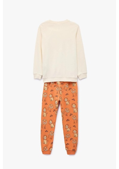 Koton Erkek Bebek Aslan Baskılı 2'li Pamuklu Pijama Takımı Bej