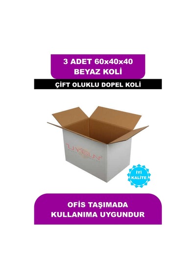 3 Adet 60x40x40 Beyaz Çeyiz Kolisi, Taşıma Kolisi, Boş Karton Koli, Çift Oluklu
