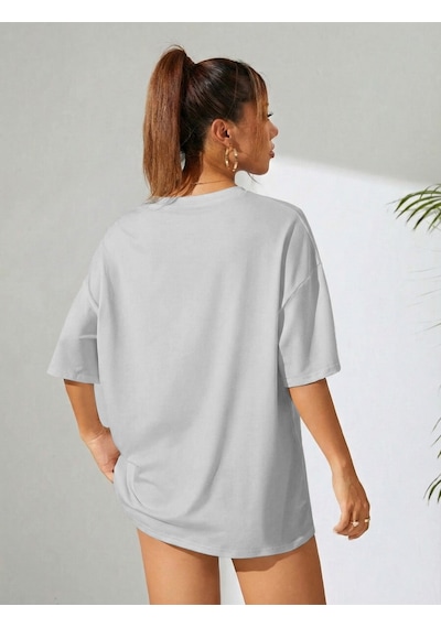 Uyguntarz Unisex Gül & Siluet Baskılı Tasarım Tshirt Gri