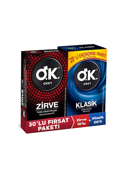 Okey Klasik Prezervatif 20'li + Zirve Prezervatif 10'lu
