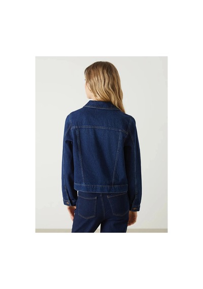 LC Waikiki Lcw Vision İndigo Gömlek Yaka Kadın Jean Ceket Dark Rodeo