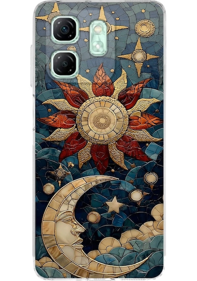 Printify Infinix Smart 9 İle Uyumlu Vitray Sol Ve Luna Tasarımlı Şeffaf Silikon Kılıf Şeffaf