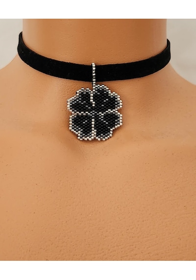 Miyuki Siyah Yonca Choker Kolye 01 - Siyah