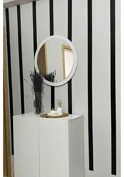 45 Cm Çap Banyo & Makyaj Aynası Yuvarlak Antre Hol Koridor Duvar Salon Mutfak Ofis Dekoratif Ayna - Beyaz Beyaz