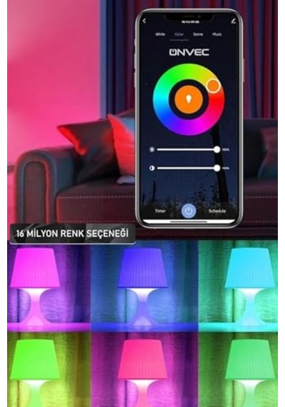 Onvec 2gen Tuya Wifi+bluetooth Destekli 9 W Rgb Çok Renkli Akıllı Led Ampul, 2.4 Ghz, Onvec, Amazon Alexa Ve Google H Diğer