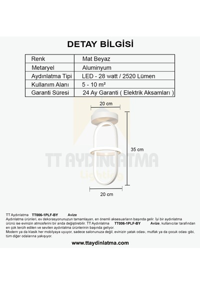Tt006-1Plf-By Tt Aydınlatma Minyon Modeli Tekli Plofonyer Mat Bey