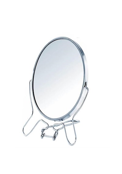 Çift Taraflı Büyüteçli Ayna, 15 Cm Makyaj Aynası, Metal Çerçeve Ve Ayaklı Masa Üstü Makyaj Aynası Gümüş