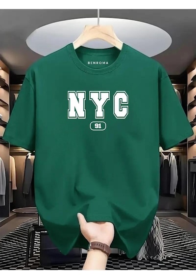 Nyc Baskılı Oversize Tişört Yeşil