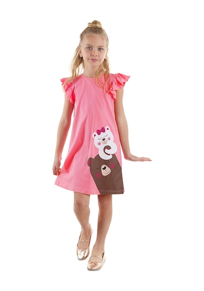 Denokids Ayıcıklar Kız Çocuk Pembe Elbise Pembe