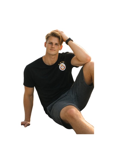 Galatasaray Lisanslı Siyah Basic Ve Siyah Logo Baskılı T-shirt Hediyeli Siyah