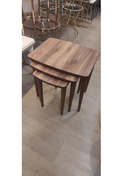 3 Lü Mdf Lam Zigon Sehpa Takımı , Ahşap Zigon Sehpa Amalfi Cevizi