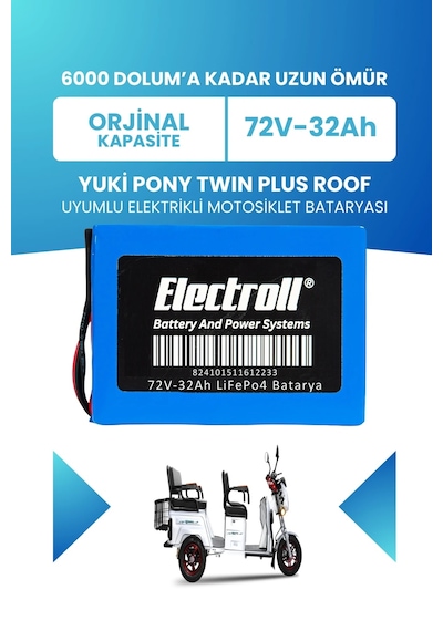 Yuki Pony Twın Plus Roof Uyumlu Batarya Standart Kapasite Lifepo4 72v 32ah Elektrikli Motosiklet Bataryası
