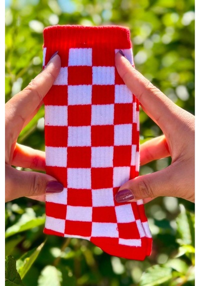Lousocks Unisex Kırmızı Dama Desenli Renkli Soket Çorap