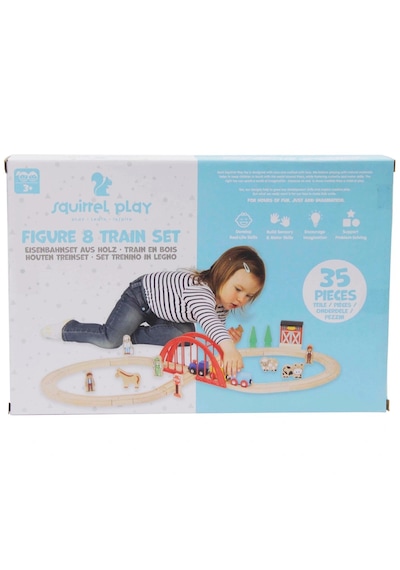 Squirrel Play 35 Parça Ahşap Tren Seti - 208 Cm Ray Uzunluğu - Köprülü Ve Figürlü Eğitici Oyuncak