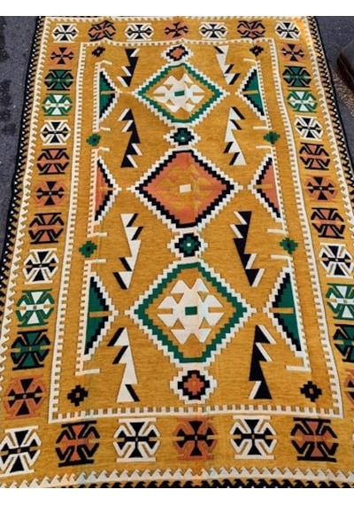 Coton Şark Köşesi Antep Anadolu Desenli Kilim Sarı 120x180 CM