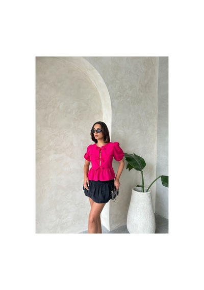Verymoda Pembe Önden Bağlamalı Poplin Bluz D2699 FUŞYA