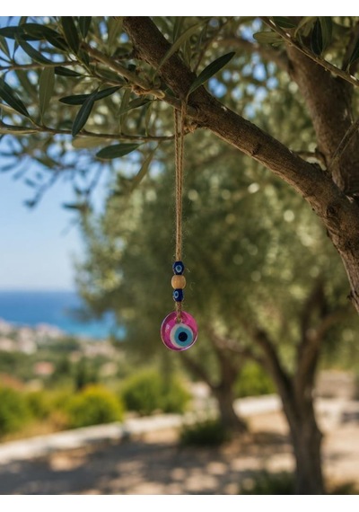 Nazar Boncuğu Dikiz Aynası Süsü Pembe Renkli 3 Cm Duvar Süsü El Yapımı Cam Kapı Süsü