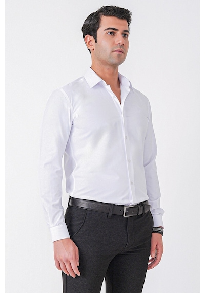 Beyaz %100 Pamuklu Nefes Alabilir Kolay Ütülenebilir Uzun Kollu Slim Fit Gömlek Gk 766