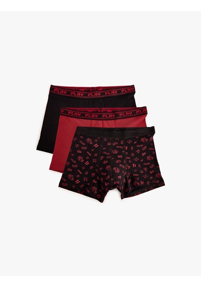 Koton 3'lü Boxer Seti Oyun Baskılı Çok Renkli Pamuklu Bordo 5wlm90018mk Bordo