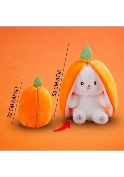 Fermuarlı Havuç Tavşan Peluş Oyuncak 30-35cm Tüylü Tavşan Hediyelik Yumoş Arkadaş Çok Renkli