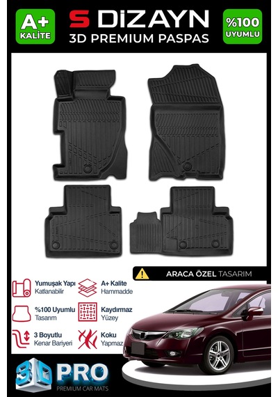 Honda Civic 3d Pro Havuzlu Paspas 2006-2012 A+ Kalite 3ds-sdz052