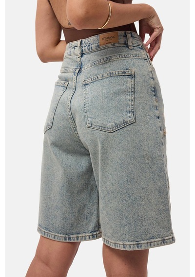 it's basic Kadın Kot Rengi 4s6-65 Nakışlı Özel Tasarım Bermuda Denim Şort Çok Renkli