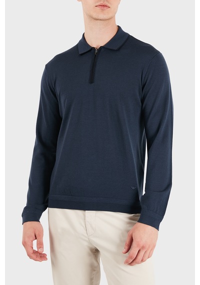 Emporio Armani Logolu % 100 Yün Yarım Femuarlı Polo Erkek Polo Em006224 Af27805 Ub106 Gece Mavi