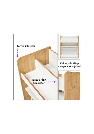 Minera 0-6 Yaş Martı Montessori Ahşap Çocuk Kitaplığı ve Oyuncak Toplama Ünitesi