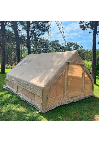 Yek Outdoor 420d Oxford 12 Kişilik 4 Mevsim Soba Çıkışlı Şişme Kamp Çadırı Pompalı, 400x300x210 Cm Krem