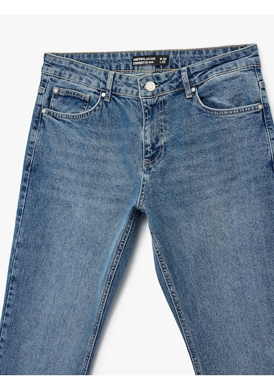 Koton Cep Detaylı Pamuklu Jean - Mark Straight Jeans Orta İndigo 7wam40037nd