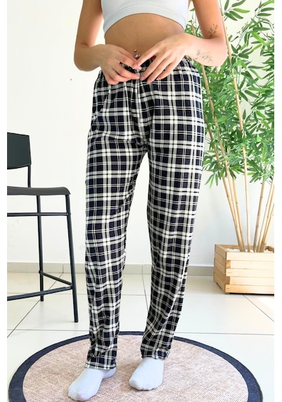 Farya Home Dreamy Soft Kadife Dokulu Ekose Kareli Süet Pijama Altı Pantolon Gri