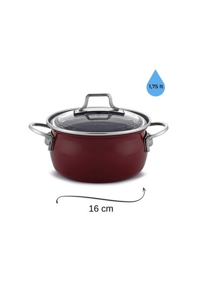 Bonera Emaye Vintage Güveç 6 Parça Tencere Seti 16-20-22 Cm Vişne Rengi Bordo
