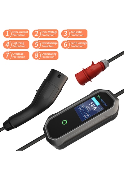 Evcharge Elektrikli Araç Taşınabilir Şarj Istasyonu 11 Kw 16a Tip-2 5x32a 5 Mt Tip2 Mobil Uygulama 11.0 KW