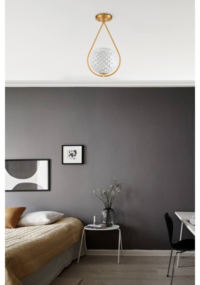 Damla Camlı Tekli Modern Hol Salon Oturma Odası Giriş Tekli Avize Beyaz