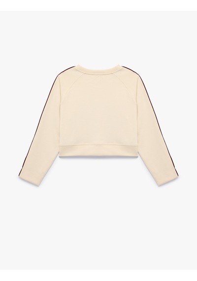 Koton Uzun Kollu Viskon Karışımlı Biyeli Bisiklet Yaka Baskılı Sweatshirt Bej 7wkg10355ak Ekru